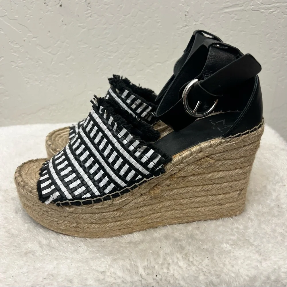 Marc Fisher LTD Andrew espadrille platform wedge sandals black and white